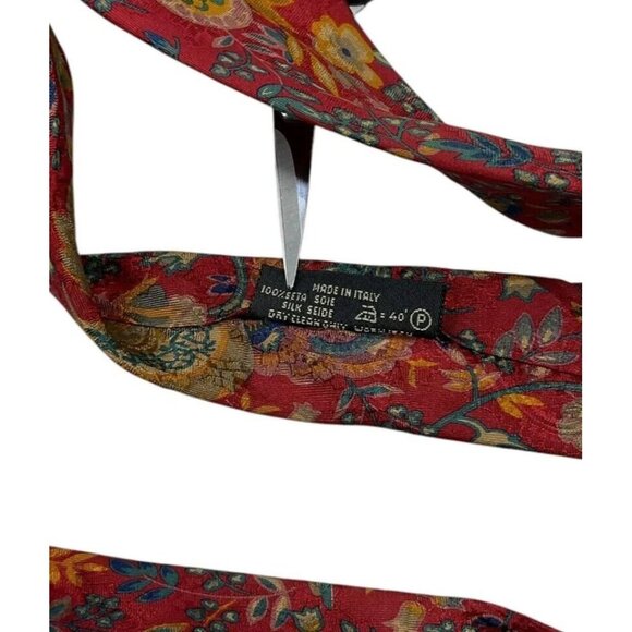 LEONARD Men's 100% Silk Necktie LUXURY Tie Red Floral Leaf W:3.8" EUC - Picture 3 of 5